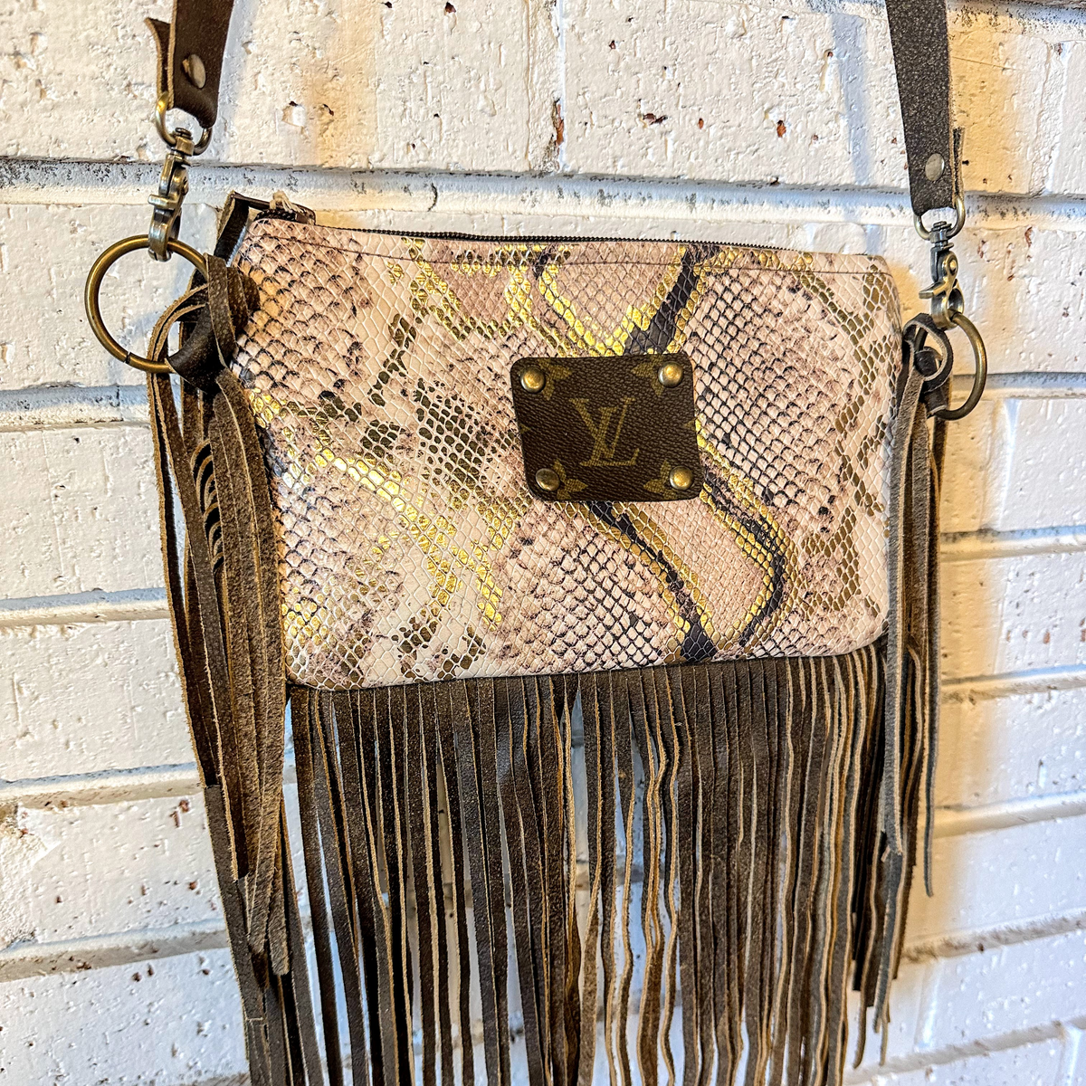 Upcycled Fringe Gypsy Bag  Cream Snake Small #2 – Southern Routes