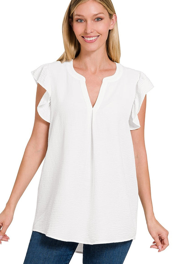 Ruffle Sleeve Blouse Top | Off White