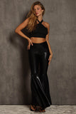 Faux Leather Bell Bottom Pants | Black