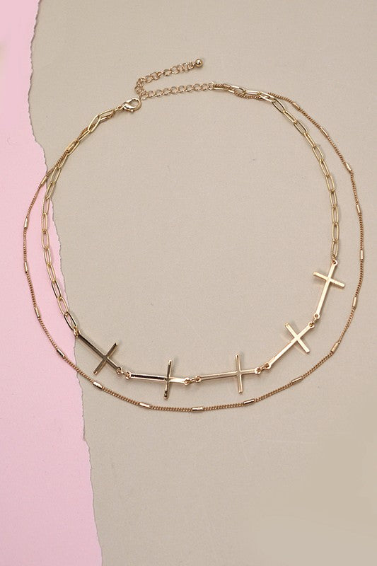 Cross Link Double Layer | Gold Necklace
