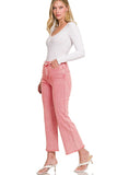 Acid Wash Stretch Cropped Straight Jeans | Ash Pink
