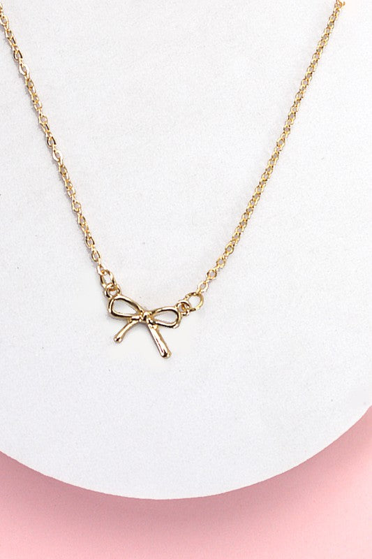Mini Ribbon Bow | Gold Necklace