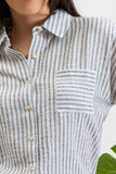 Striped Linen Button Up Top | Black