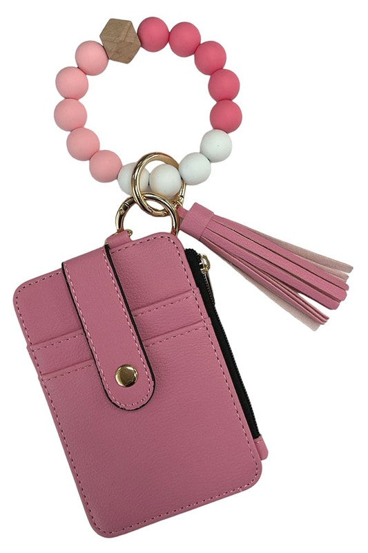 Wallet+Silicone Stretch Keychain Bangle | Pink