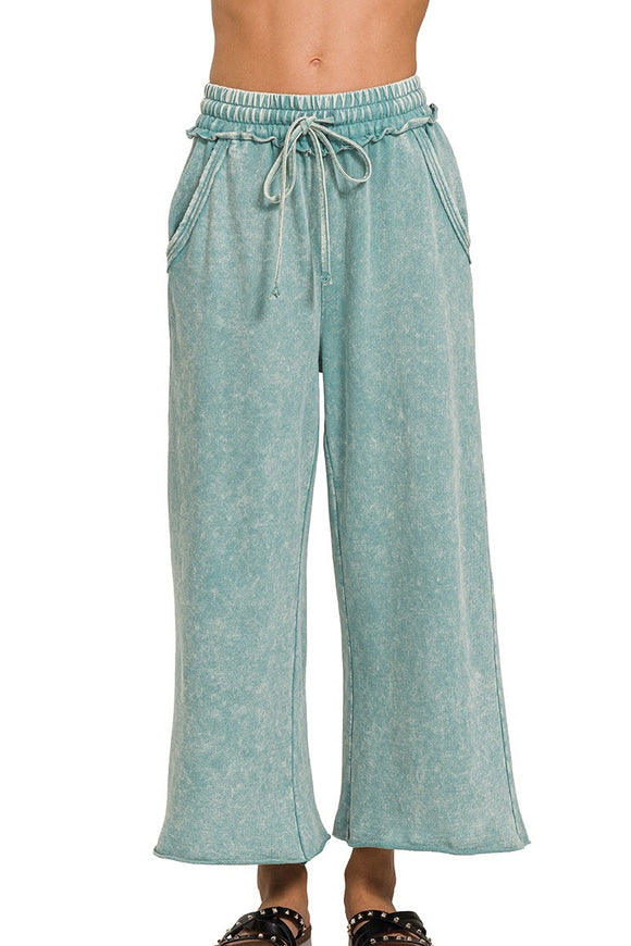 Washed French Terry Palazzo Pants | Ash Blue