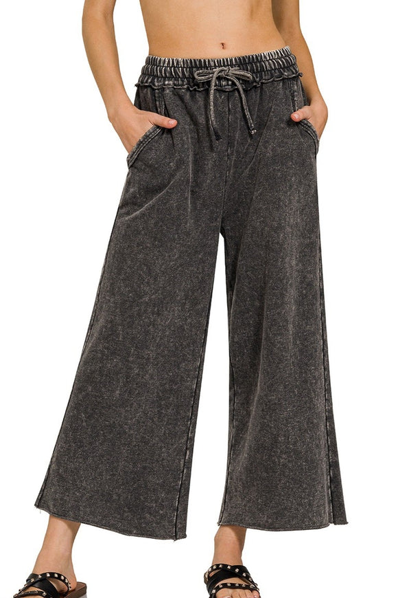 Washed French Terry Palazzo Pants | Ash Black