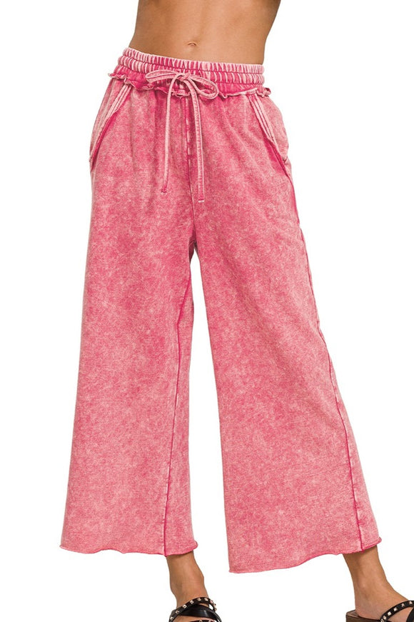 Washed French Terry Palazzo Pants | Ash Pink