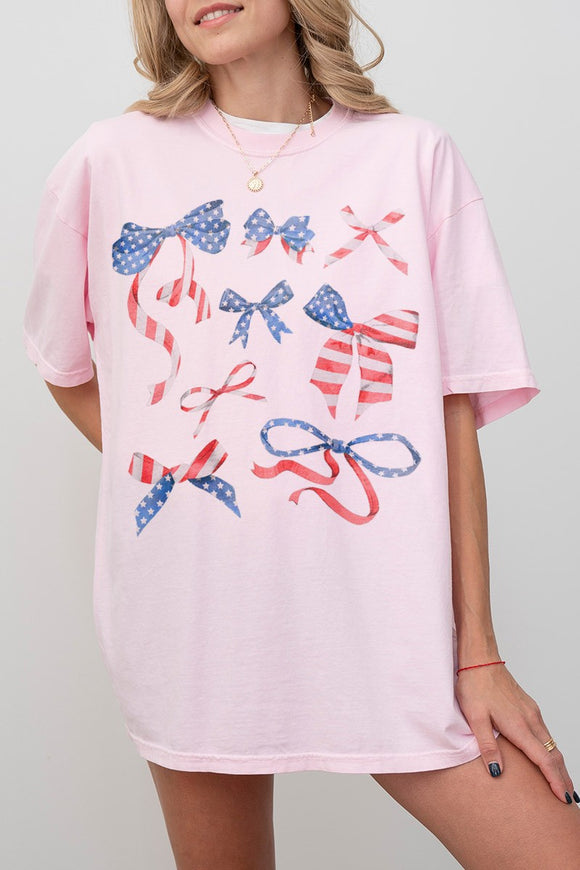 American Flag Coquette Bow Tee | Pink