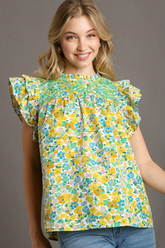 Embroidered Floral Top | Lime