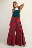 Plaid Contrast Lace Wide Leg Jumpsuit | Red/Green