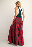 Plaid Contrast Lace Wide Leg Jumpsuit | Red/Green