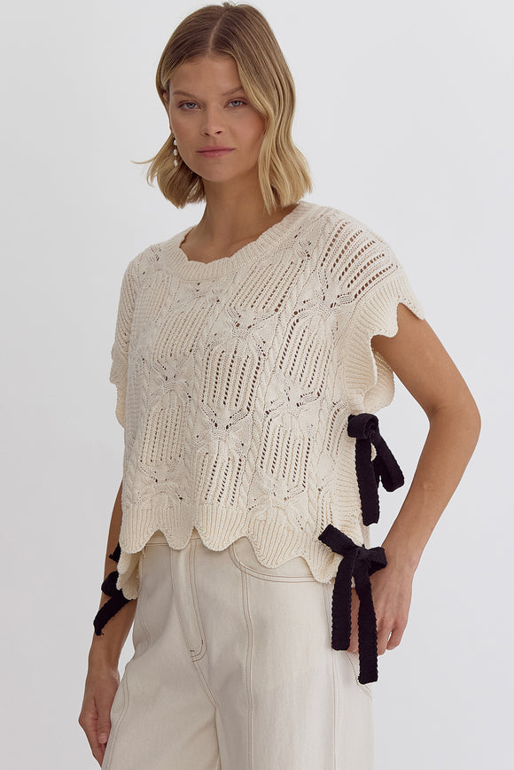 Crochet Crop Knit Top | Cream+Black