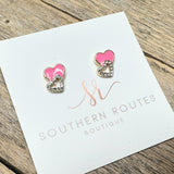Neon Pink Hearts Stud Earrings | Gold