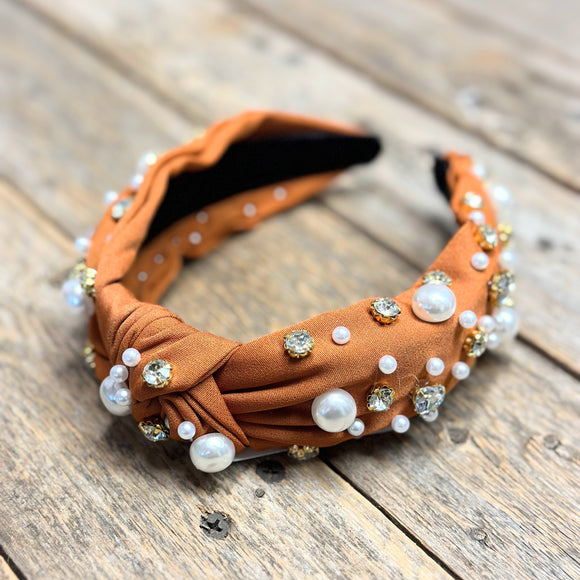 Crystal+Pearl Knot Headband | Copper