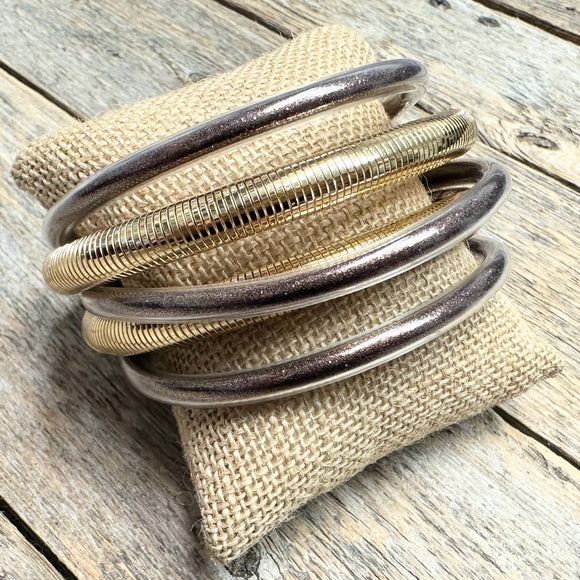 Silicone Bangle+Stretch Bracelet Set | Bronze