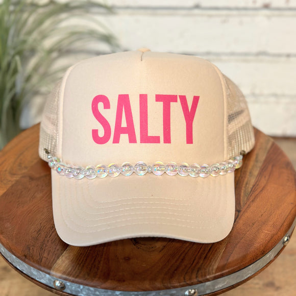Salty Foam Trucker Cap + Jewelry Charm | Beige