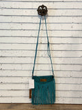 Wrangler Vintage Floral Tooled Fringe Crossbody | Turquoise