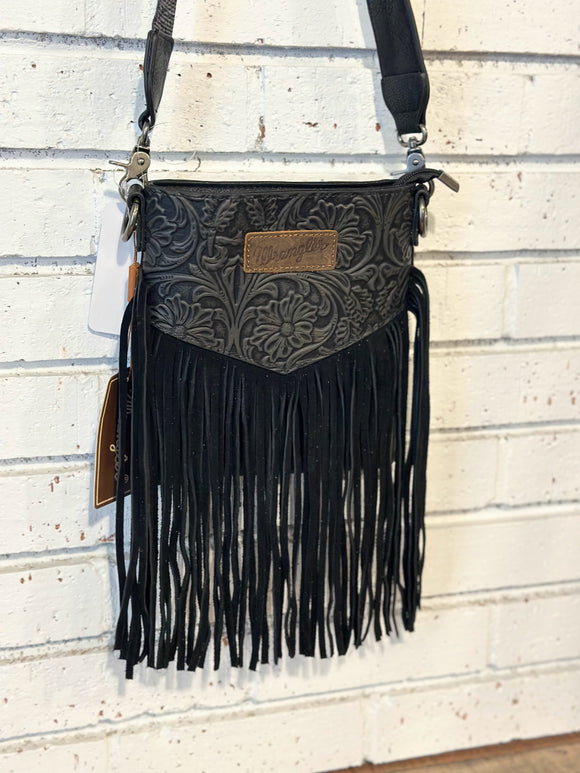 Wrangler Vintage Floral Embossed Crossbody Bag | Black