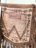 Wrangler Fringe Jean Denim Pocket Crossbody Bag | Light Brown