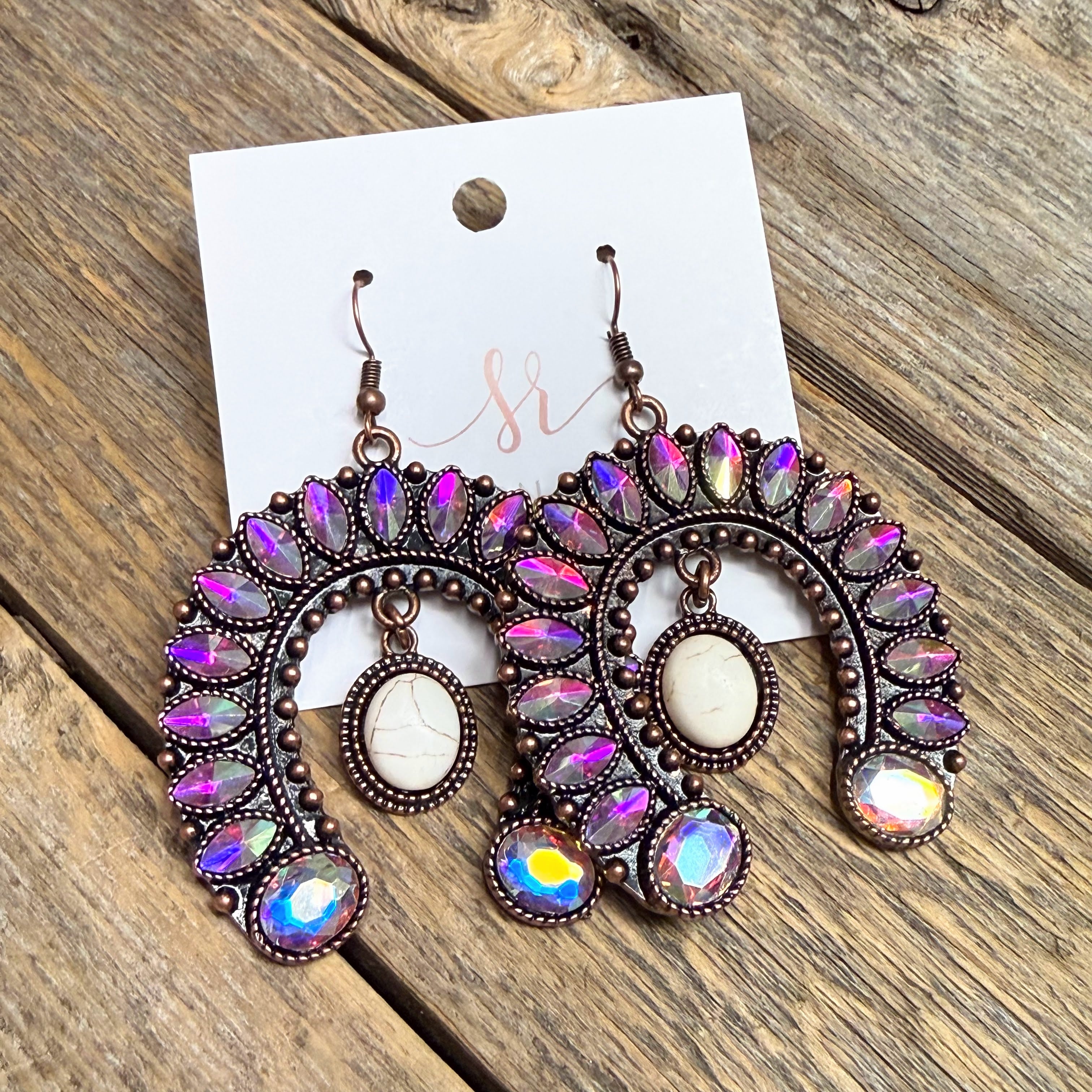 Aurora Borealis Squash Blossom Earrings | Ivory/Bronze – Southern