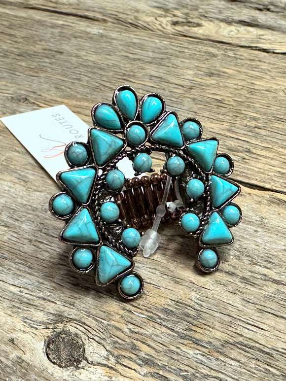 Western Beaded Stretch Ring | Copper+Turquoise