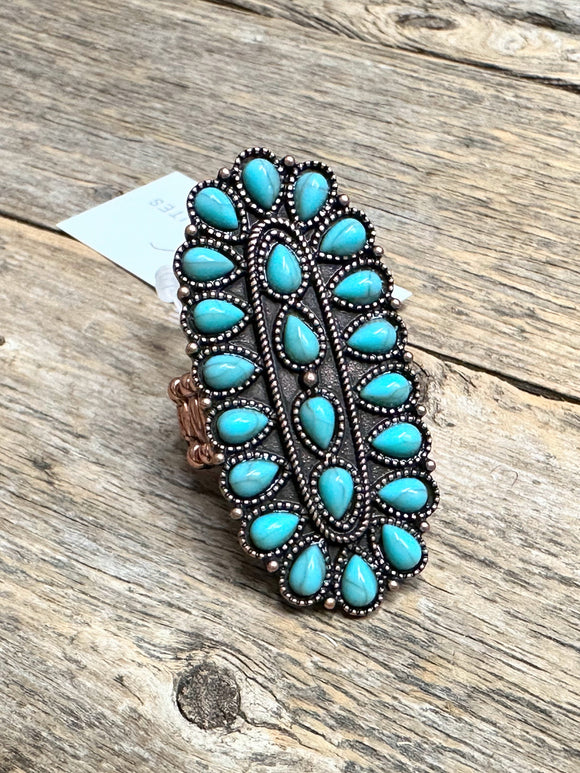 Western Beaded Stretch Ring | Turquoise+Copper