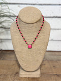 Western Stone Square Short Necklace | Hot Pink+Gold