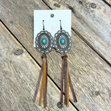 Leather Tassel Concho Earrings | Silver