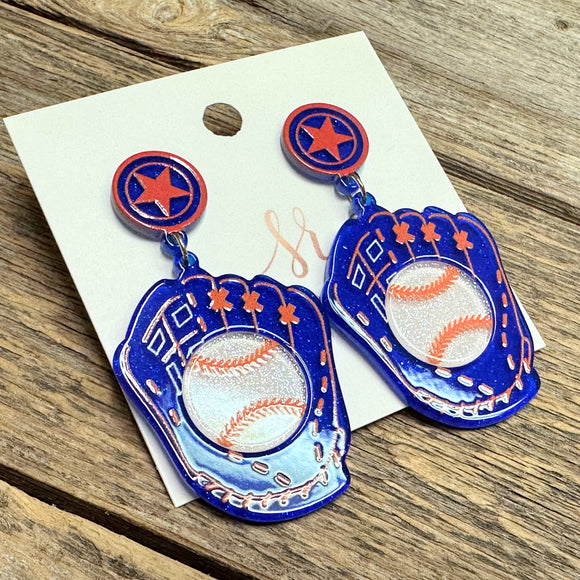 Acrylic Baseball Glove Earrings | Orange+Blue