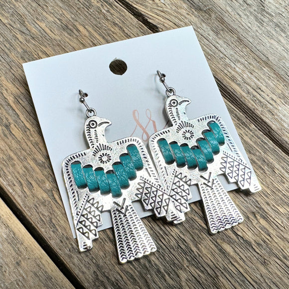 Thunderbird Leather Accent Earrings | Silver+Turquoise