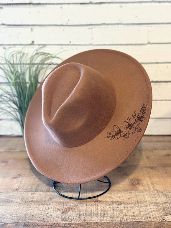 Floral Burnt On Rancher Hat | Tan