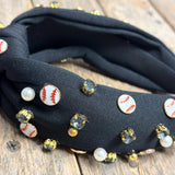 Baseball Embellished Knot Headband | Black