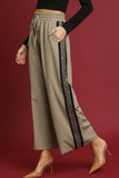 Leopard Trim Wide Leg Pants | Taupe