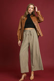 Leopard Trim Wide Leg Pants | Taupe