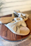 Athena Braided Sole Bow Sandal | Beige Linen