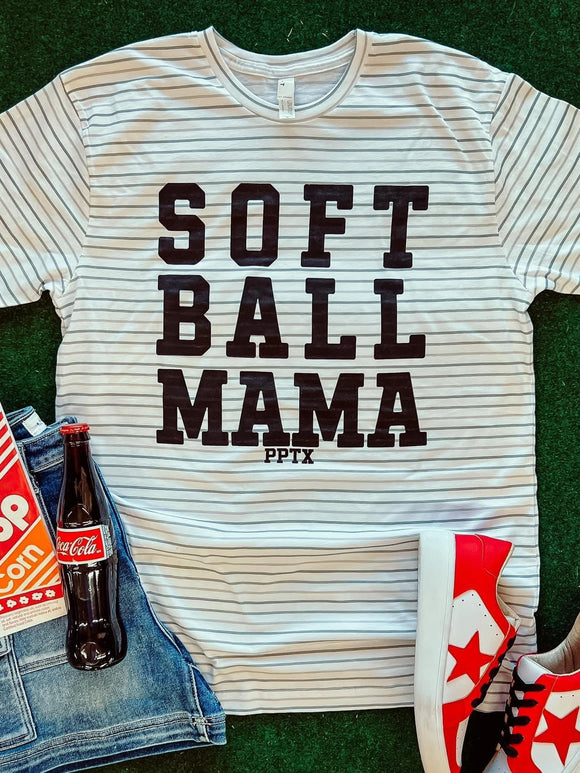 Softball Mama Neutral Stripe Tee | White