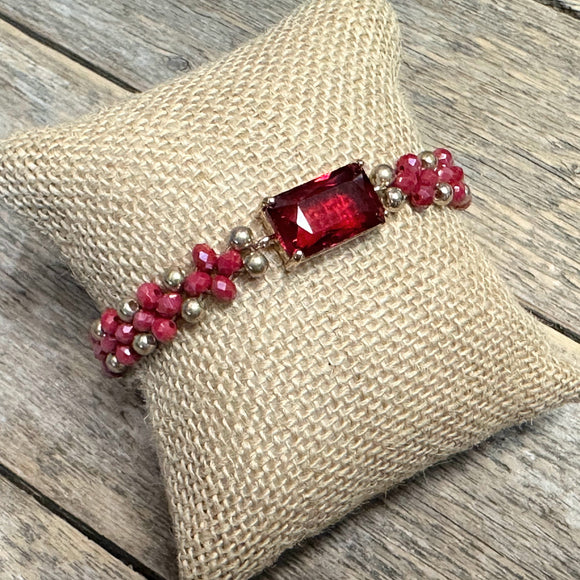 Beaded Crystal Bracelet | Cranberry