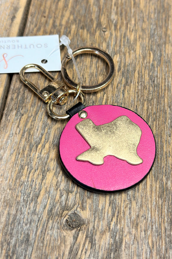 Texas Worn Gold Leather Keychain | Pink