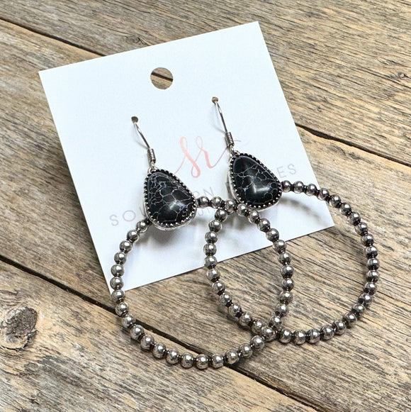 Black Marble Stone Earrings | Silver