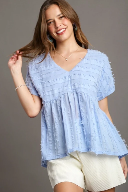 Textured Babydoll Top | Periwinkle