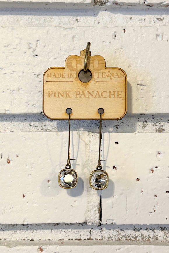 Clear Crystal Drop Earrings | Bronze | Pink Panache
