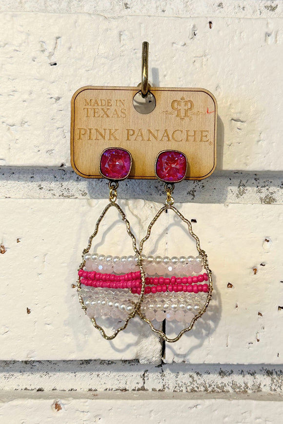 Pink Beaded Drop Earrings | Bronze/Gold | Pink Panache