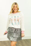Glitter Nutcrackers Sequin Sweatshirt Top | White