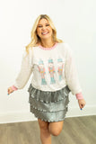 Glitter Nutcrackers Sequin Sweatshirt Top | White
