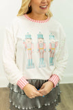 Glitter Nutcrackers Sequin Sweatshirt Top | White