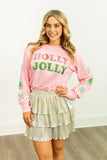 Holly Jolly Sequin Sweatshirt Top | Pink