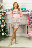 Holly Jolly Sequin Sweatshirt Top | Pink