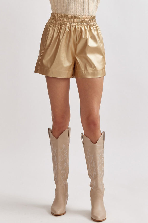 Faux Leather Shorts | Gold