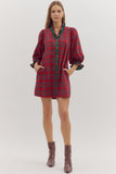 Plaid Ruffle Trim Button Dress | Red