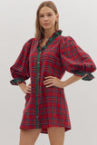 Plaid Ruffle Trim Button Dress | Red